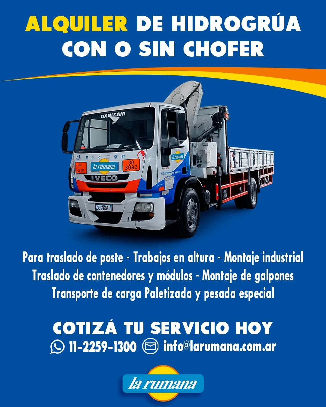 Camión hidrogrúa de Servicios La Rumana
